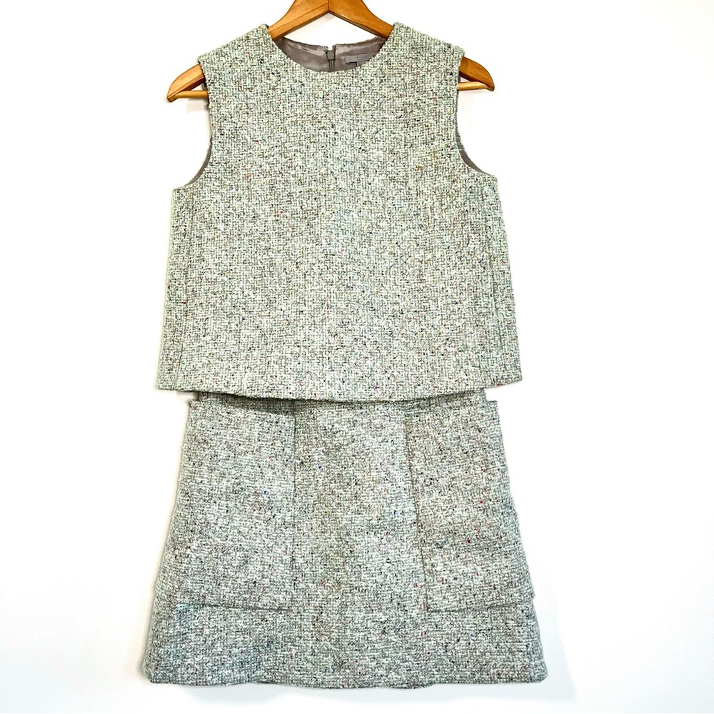 COS Speckled Mint Green Wool Tweed Top/Skirt Set